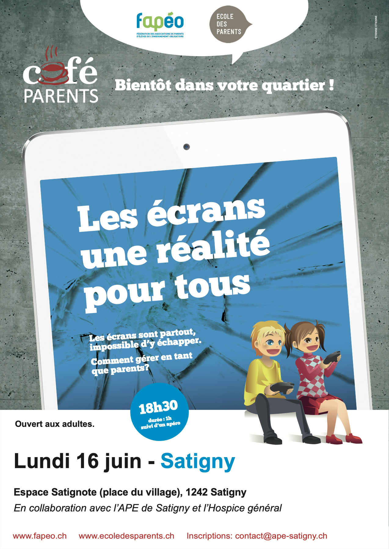Café de parents" Les écrans une réalité pour tous" à Satigny